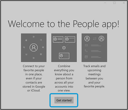 Выбор опции Начать в окне приветствия приложения Люди