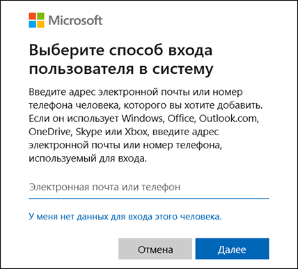 Выбор способа входа пользователя в компьютер