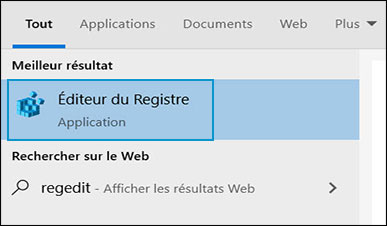 Recherche de regedit