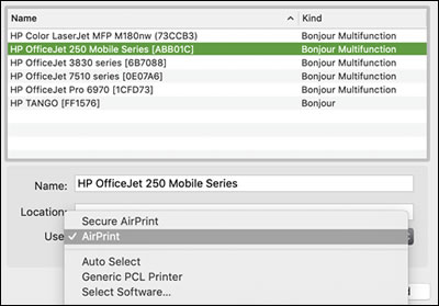 Adding a printer to System Preferences using AirPrint