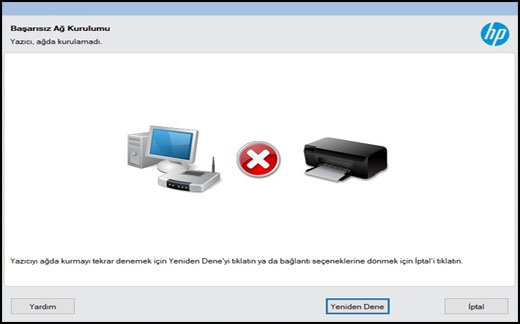 hp yazicilar basarisiz ag kurulumu hatasi windows hp musteri destegi