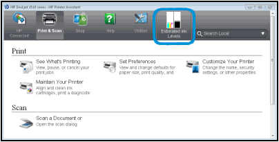 Example of Estimated Ink Levels in HP Printer Assistant