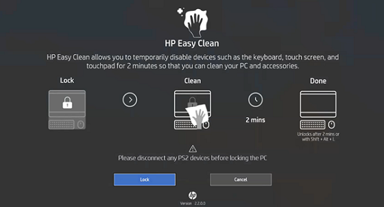 Selecting Lock in HP Easy Clean