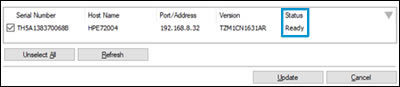 Printer firmware status showing Ready