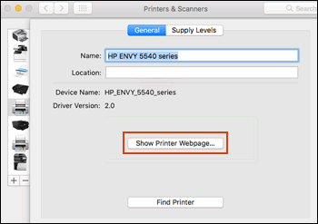 Clicking Show Printer Webpage