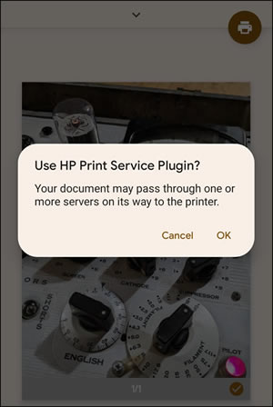 HP Print Service Plugin message