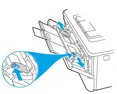 Press down on right paper guide tab and spread paper guides