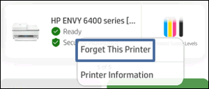 Forget the printer menu in HP Smart