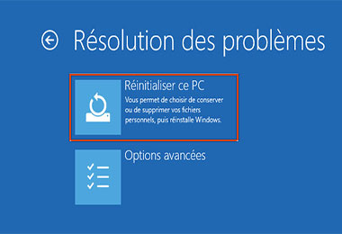 Sélection de l'option Réinitialiser ce PC pour lancer le processus de réinitialisation