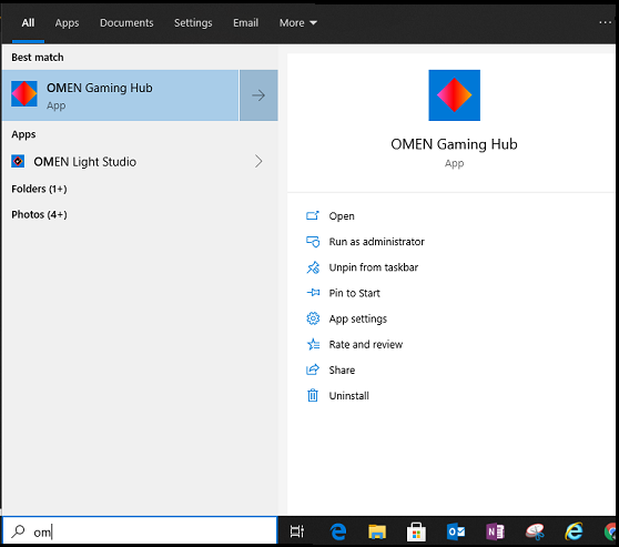 Open OMEN Gaming Hub from the Start menu