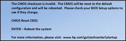 Example message that is displayed to indicate the CMOS reset