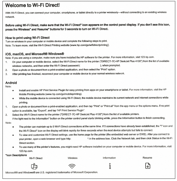 Hp deskjet 2700 4100 4800 printers printing self test pages hp