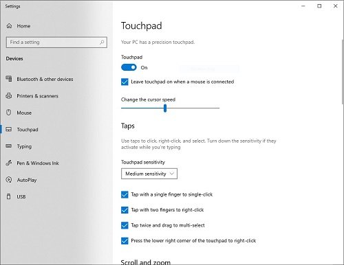 Enabling or disabling the touchpad