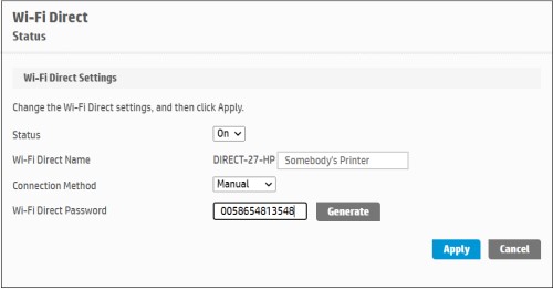 Updating the Wi-Fi Direct security settings