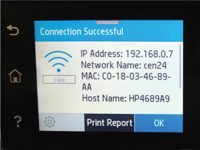 Connection Successful screen