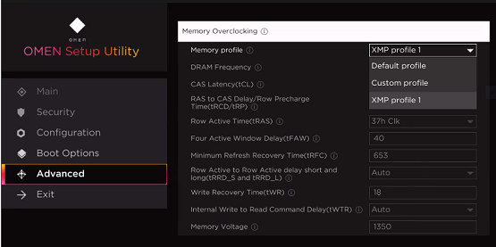 OMEN Memory Overclocking option