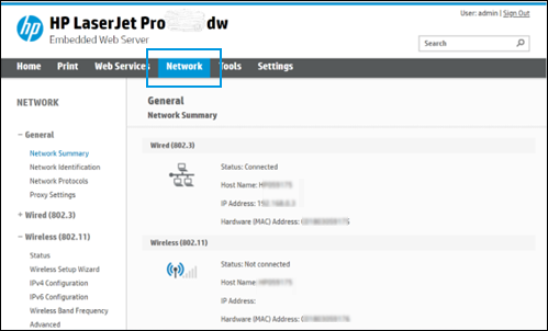 The Network tab in the EWS