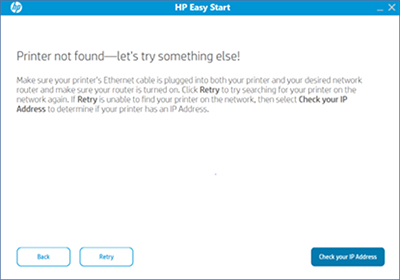 Printer not found in HP Easy Start