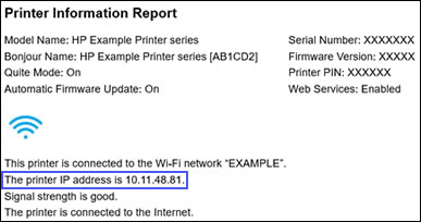 Location of IP address on Printer Information Report