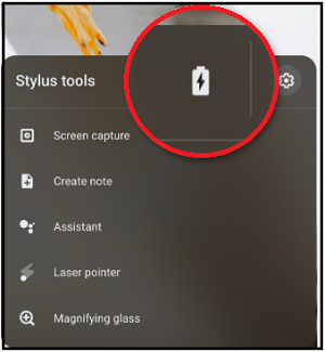 Stylus battery charging icon