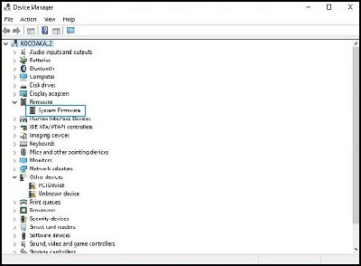 List of devices with System Firmware highlighted