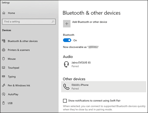 Windowsin Bluetooth-asetukset