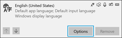 Valitun kielen Asetukset-painikkeen napsauttaminen