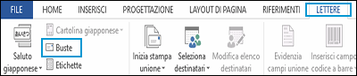 Menu di stampa di buste in Word