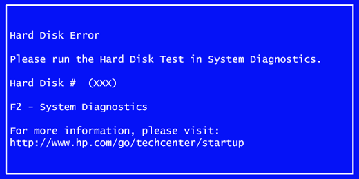 Hard Disk Error message screen