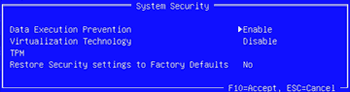 Menu Keamanan Sistem di BIOS Setup Utility