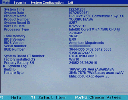 BIOS Setup Menu