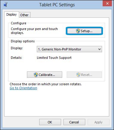 Setup button in the Tablet PC Settings window