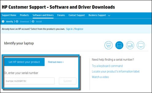 Move to the HP’s support page 