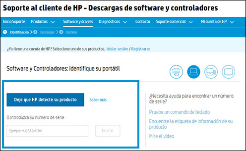 Escriba el nombre del modelo de su equipo HP o Compaq en el campo de búsqueda