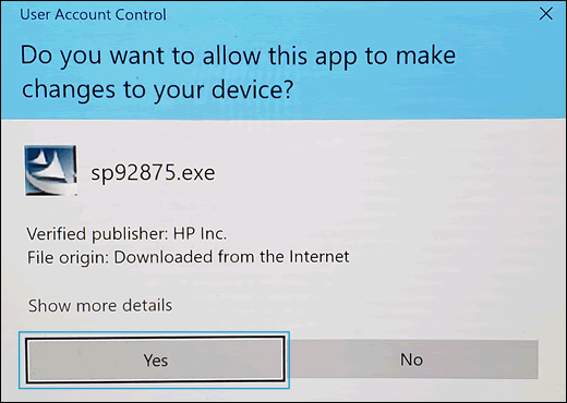 Clicking Yes to allow the update to install