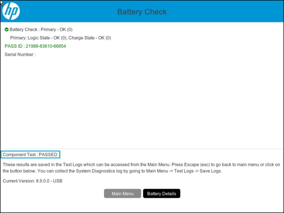 Example of a passed Battery Check