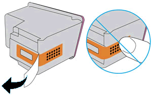 Removing the plastic tape from the ink cartridge