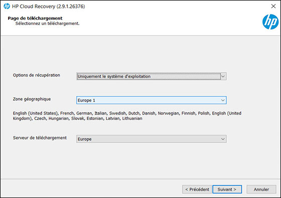Options de la Page de t&eacute;l&eacute;chargement