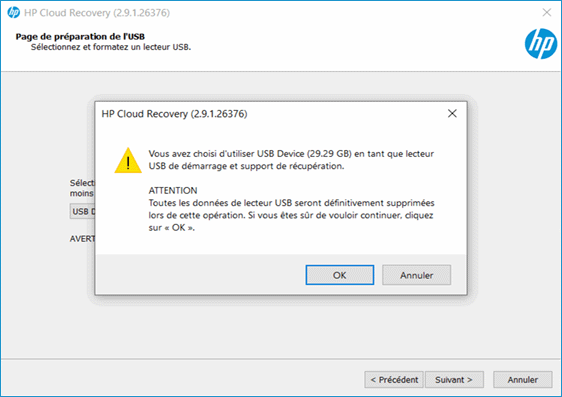 Message de confirmation avec l'option OK mise en surbrillance