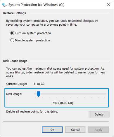 Changing the Max Usage slider to a lower percentage