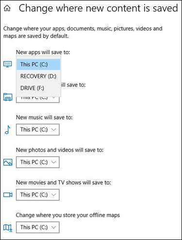 Selecting drive choices to save space on the main drive