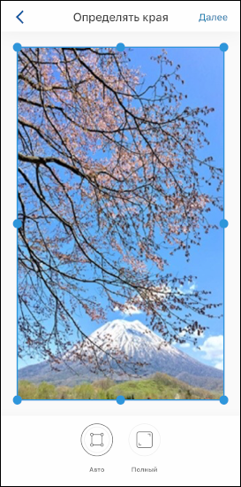 Предварительный просмотр при настройке границ сканируемого изображения