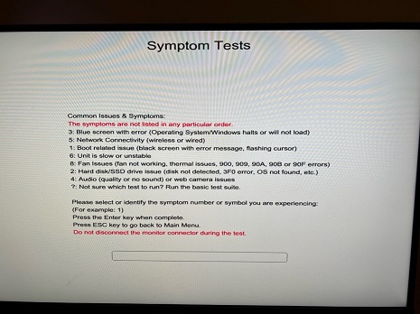 Symptom Tests menu