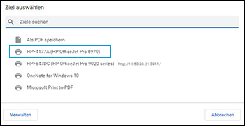 Ausw&auml;hlen Ihres Druckers aus den Zielen