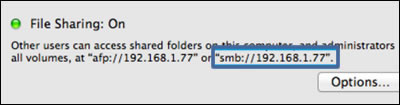 Example of the smb address used to configure the Scan to Network Folder