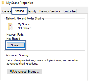 Share properties for a folder in Windows