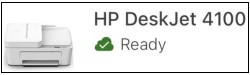 Пример принтера с зеленым значком готовности к облаку в приложении HP Smart