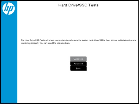 Selecting the Hard Drive Quick Test