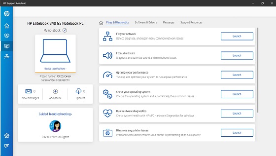 Fixes & Diagnostics tab