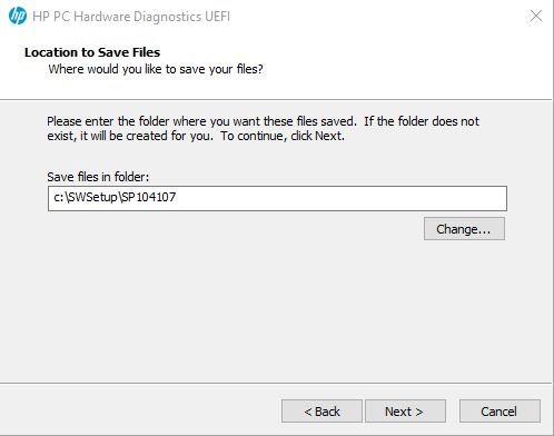 Место сохранения файлов для установки HP PC Hardware Diagnostics UEFI